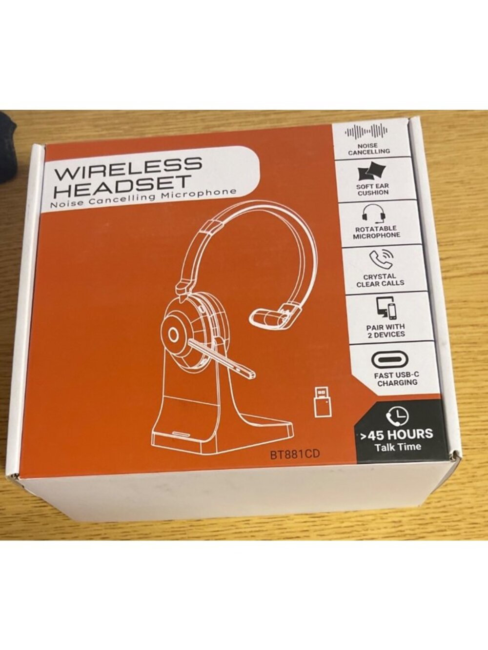 Wireless Bluetooth Headset with Mic Charging Base PC Laptop WFH Office BT881CD